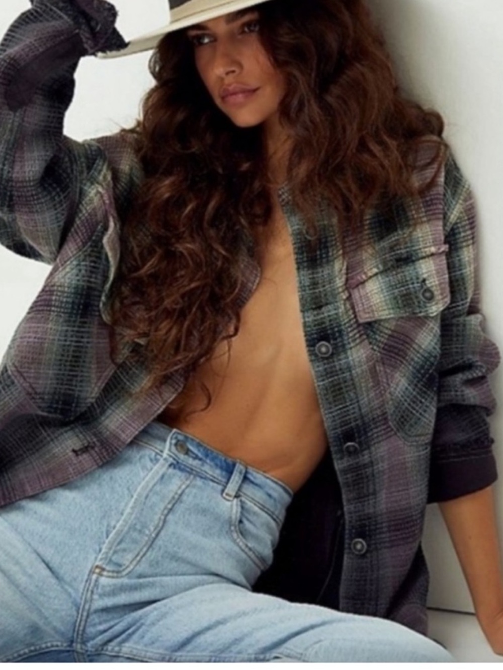 Free People We The Free Anneli Plaid Shirt Jacket Shacket Spanish Olive XS - Picture 12 of 16